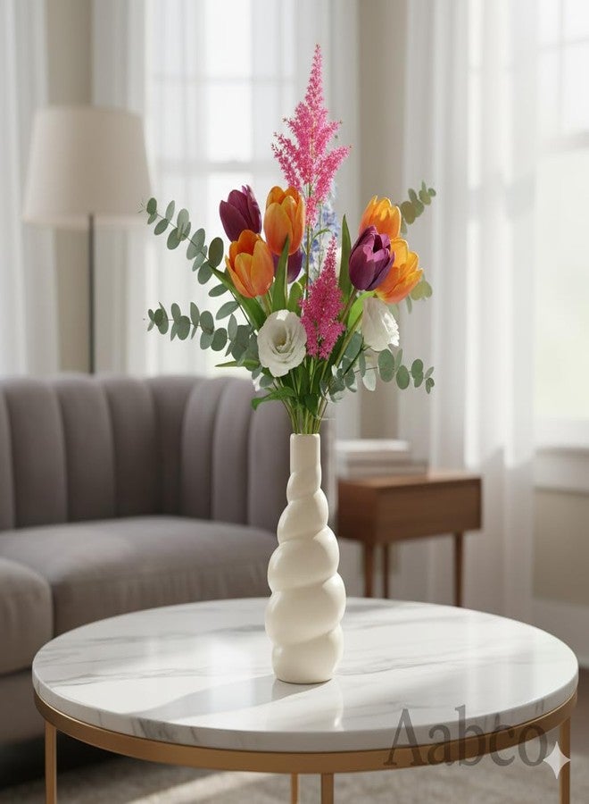 Aabco Unique Shape, Ceremic Vase for Living Room, Home Decoration Items for Living Room, Flower Vases for Home, Office & Table Decor (Stripped Bottle) - Image 5